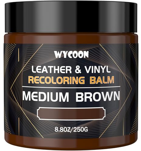 WYCOON Kit Riparazione Pelle Marrone Medio - Tintura Liquida, Vernice e Crema Colorante per Divani, Mobili, Sedili Auto, Scarpe, Giacca| Ripristina Pelle Graffiata e Sbiadita