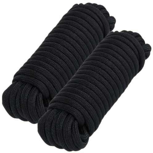 LDHHYH 2 Pack Braided Nylon Rope 20m, 10mm Thick Braid Nylon Rope Twisted String Multi-functional Hanging Cord, Durable Traction Tying Ropes for Camping, Climbing, Boating, DIY Projects, Black