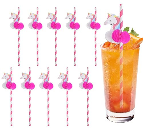 LUMOOM 50 cannucce da cocktail, 3D frutta fenicottero, biodegradabili, tropicali, feste estive, bevande, decorazioni per bevande fredde (unicorno)