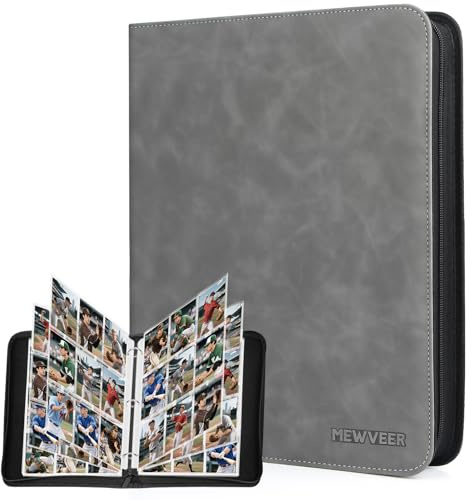 MewVeer Sammelkarten Album, 9 Fächer Sammelalbum Karten für 900 Karten, Hochwertiges Reißverschluss Baseball Kartenalbum, Kartenbinder für Trading Card für YGO/MTG/TCG, Sportkarten, Grau