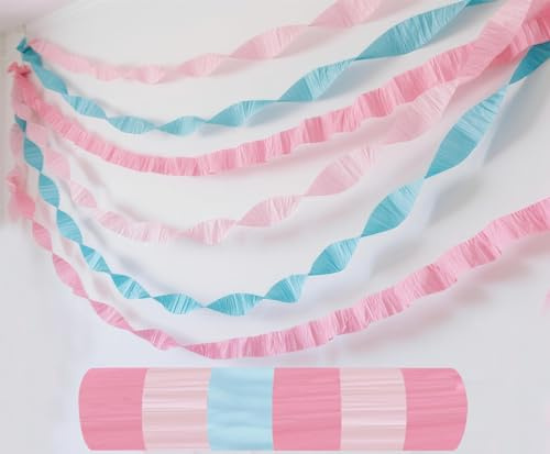 Rosa Geburtstagsparty-Dekorationen, 6 Rollen Krepppapier-Luftschlangen für Geburtstag, Hochzeit, Braut, Babyparty