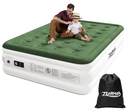 Zearna Double Inflatable Air Mattress, Air Bed, Double Airbed with Built in Pump, Blow Up Mattress, Folding Guest Bed Self Inflating with Flocked Surface for Camping and Home Use, 193cmx137cmx46cm
