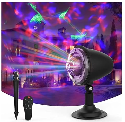 KJUEQ Proiettore di Luce Natalizia con luci paesaggistiche Esterne Remote for l'illuminazione Natalizia del Giardino della Festa del Regalo di Natale(Aurora,2X Projectors)
