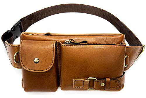 Sac banane en cuir de grande capacité avec sangle réglable, sac à bandoulière unisexe pour téléphone portable, voyage, randonnée, sac banane pour homme, marron, Beauté de masse