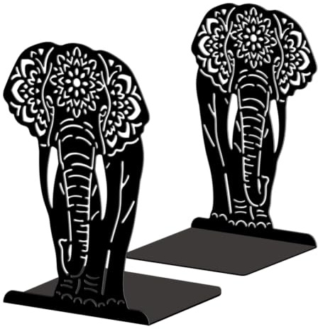 Peacoblue Buchstützen Metall,Mandala Elefant Buchstütze Dekorativ | 1 Paar 5.3x4.3x7.9 schwere Gusseisen Buchhalter, Stabile Buchstopper für Bücherregal, Schreibtisch, Büro und Wohnraum