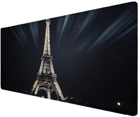 Tapis de Souris xxl, Tapis de Souris Gamer 1000x400x3mm, Imperméable Sous Main Bureau Avec Bords Cousus et Base en Caoutchouc Antidérapante,Sous Main Bureau pour, Études, Gaming (Tour Eiffel noir) Z-9