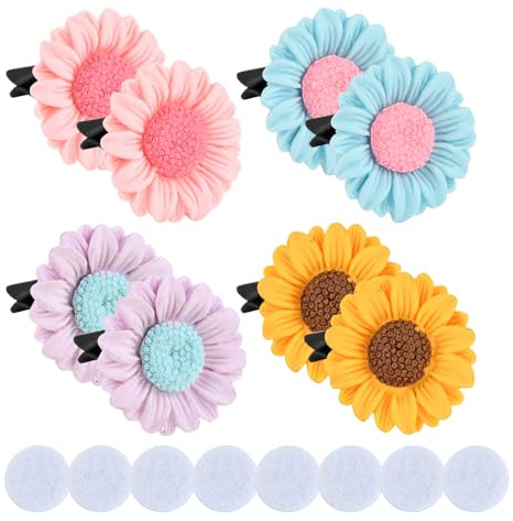 8 Pièces Désodorisant Voiture avec Clip, Motif Tournesol, Parfum Voiture avec 8 Tablettes d'Aromathérapie, Diffuseur Auto avec Clip d'Aération, pour Éliminer les Odeurs