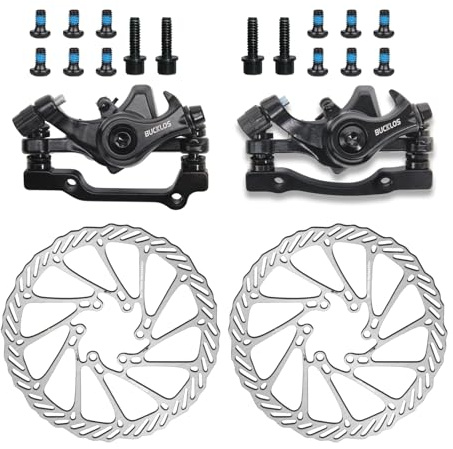 AEYINO Mountainbike-Scheibenbremsensatz, mechanische MTB-Scheibenbremsen mit Aluminiumhebel / 160 mm Rotor/is/PM für Klappräder/Roller/Fatbikes