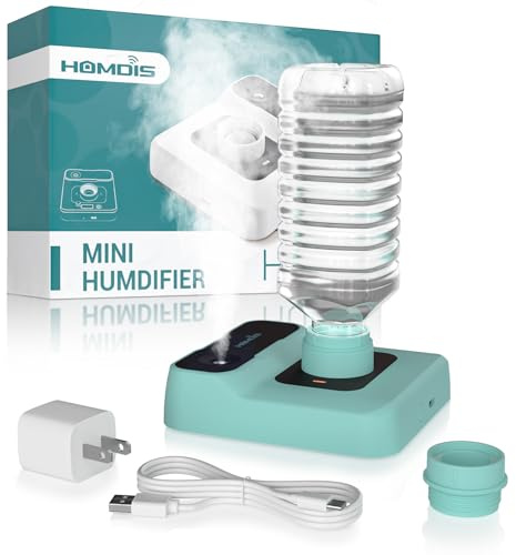 HOMDIS Travel Humidifier, Portable Small Humidifier for Plants, Bedroom, Office, Hotel or Car, Battery Operated Mini Cool Mist Humidifiers, Quiet 23dB, Auto-off, Night Light & BPA-Free, Green