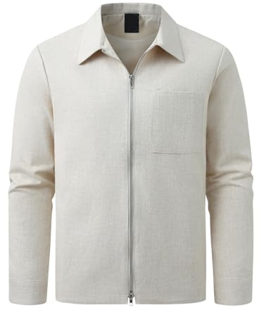 Allthemen Giacca in Lino Uomo Casual leggera Giacche Cerniera Sportivi Transitorio Revers Blazer Primavera Beige L