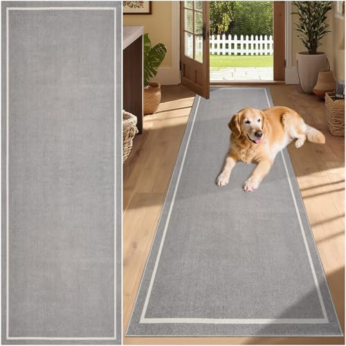 SUNMME Teppich Läufer 40 x 200 cm rutschfest Teppichläufer, Kurzflor Küchenläufer, Waschbar, Faltbar, für Eingang, Küche Grau