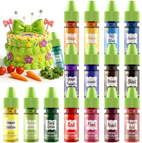 Natural Food Coloring Gel - 16 Colors Plant Based Dye Free Food Coloring, Liquid Natural Food Dye for Baking, Cookies, Easter Egg, Icing, Dessert Decorating, Fondant, Slime-0.25fl oz