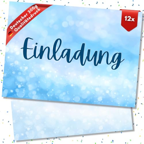 HIDEBLOOM - Einladungskarte Schlicht Blau - 12 Stück - DIN A6 (10,5 cm x 14,8 cm) - Geburtstagseinladung - Einladung Babyparty Hochzeit - Einladungskarten Erwachsene - Konfirmation Taufe Kommunion