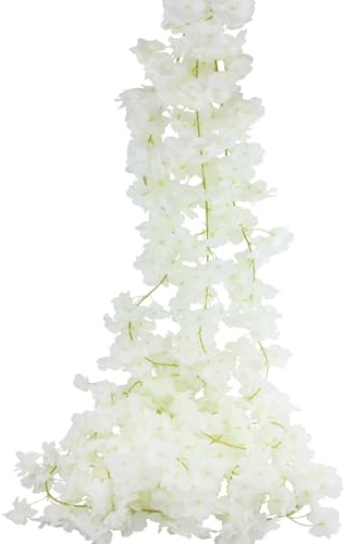 CEWUDA 2 Stück Blumengirlande Künstlich Kirschblüten Deko Weiß Kirschblüten Girlande Frühlingsdeko Innen 188 cm Hängende Kunstblumen Ranke für Fenster Wand Treppe Hochzeitsdekoration Wohnzimmer Garten
