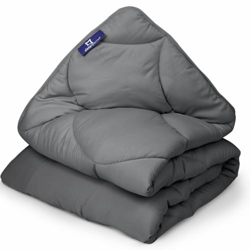 Slaapspeciaal Bettdecke ohne Bezug 240x220cm - Ganzjahresdecke Wärmestufe 2 | Decke und Bezug in Einem - Atmungsaktiv & Regulierend - Gelfasern für Daunengefühl - Waschbare Allergiker Bettwäsche - Grau