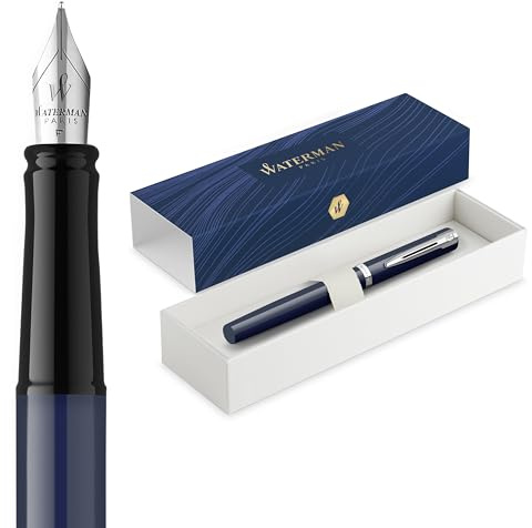 Waterman Impression Füller | Mittlere Feder mit blauer Tintenpatrone | Blauer Lack mit palladiumbeschichtetem Zierrat | Geschenkbox