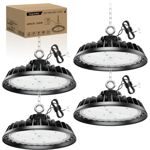 RUISUN 4 PackLED Lámpara de Alta Bahía 40800LM Campana led Industrial 4000K Regulación 140W/190W/240W IP65 Antipolvo e Impermeable Foco LED 120° Driver Industrial Para Fábricas,Talleres,Garajes