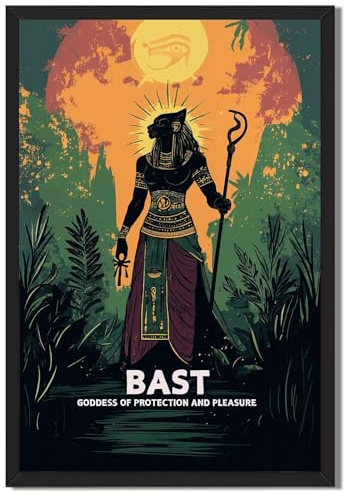 Framed Egyptian Bast Goddess Poster Canvas Print Art Modern Wall Art Painting Pictures Wall Decor Exquisite Art Print Home Decor Living Room Bedroom Apartment (Black Framed,12“LX16 W)