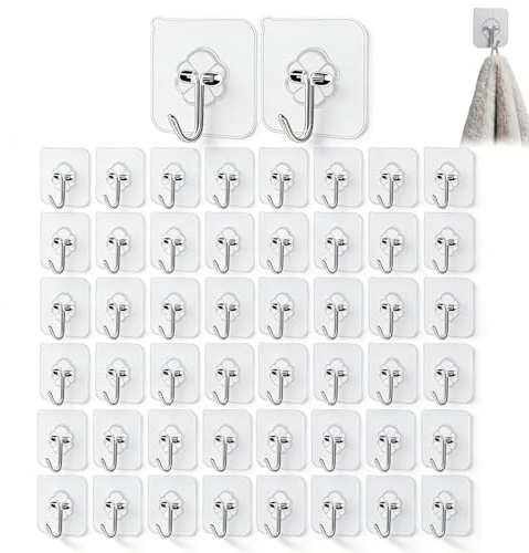 Zlokdraxy Haken Decke ohne Bohren, 50 Stück Selbstklebende Wandhaken Extra Stark, Transparente Klebehaken ohne Bohren für Küche, Badezimmer, Wand & Decke Aufhänger, Tragfähigkeit bis 10kg