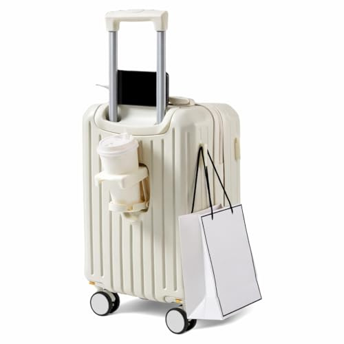 WYDEAZ Maleta Cabina 52x34x22 cm Equipaje de Mano Rígido con Portavasos y Soporte para Móvil, Trolley de Viaje con 4 Ruedas Desmontables, Gancho para Bolsas y Doble Cerradura