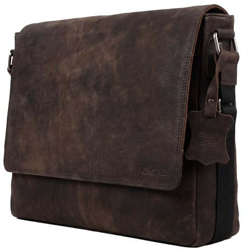 Crone Hamburg läder laptopväska, affärsväska av äkta läder, portfölj, arbetsväska, axelväska, laptopväska, Elefant