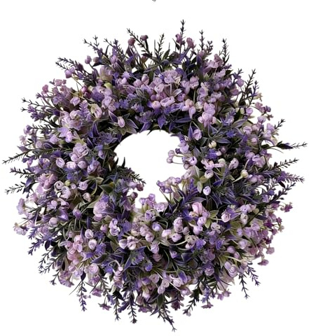 Künstlicher Lavendelkranz – Naturgetreuer Handgefertigter Blumenkranz mit Lavendel, Frühlingskranz für Haustür, Wand, Büro, Feiertage und Wohndekoration (Lila 35cm)