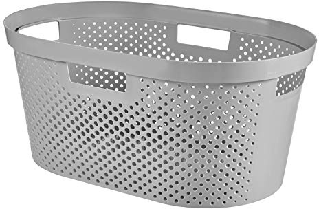 Curver Wäschekorb Infinity mit Punktmuster, 39 L, Plastik, Hellgrau, 35 x 25 x 10 cm