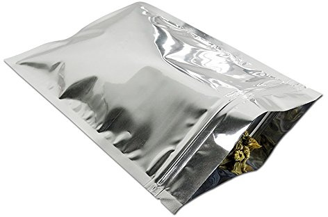 WACCOMT Pack 50Pcs 16 x 23 cm (6.3 x 9.1 inch) Silver Foil Bags Reusable | for Zip Bag Lock Seal, Aluminium Foil Mylar Pouches, Resealable Metallic Zipper Lock, Heat Seal Packaging, Sample Baggies