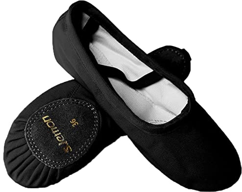 s.lemon Ballettschuhe Ballettschläppchen,Doppelschicht Leinwand Geteilte Sohle Ballett Schuh für Mädchen Kinder Damen Männer Schwarz (33 EU)