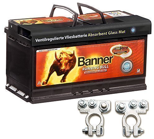 Banner Vliesbatterie AGM Running Bull 92AH 12V Batterie inkl. Polklemmen Auto Boot Wohnmobil