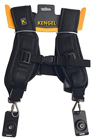 KENGEL Double-Shoulder Double-Camera Strap, While The Two Cameras Have a Tripod Base.