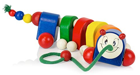 Edu Fun 22015 Nachziehtier Holz Raupe Holzziehtier Spielzeug zum hinterherziehen Holzspielzeug zum ziehen Ziehtier aus Holz mit Rädern Motorikspielzeug FSC