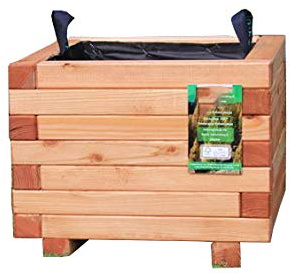 HOQ Pflanzkasten aus Lärche - mit Vlies und Griffen - Premium Pflanzkübel - Holz Blumentopf - Hochbeet aus Holz - Blumenkasten 40 x 40 x 35 cm
