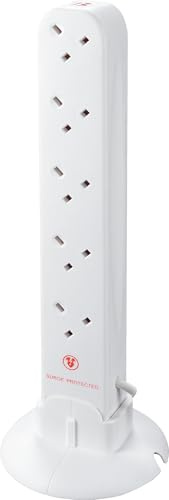 Masterplug Tio uttag överspänningsskyddad förlängningstorn, 1 meter kabel, vit