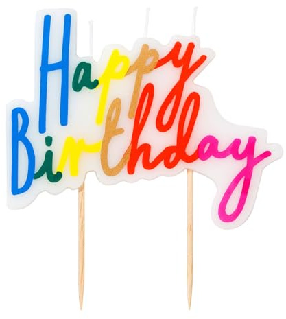 Talking Tables Rainbow Happy Birthday Candle Topper for Cake – Colourful Letter Cake Decorations, Fun Birthday Candles for Kids or Adults, Candle Cake Toppers Size 8cm x 10cm