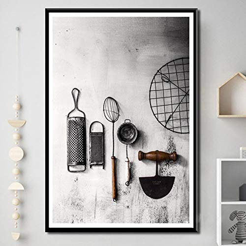 Arte della parete in stile vintage utensili da cucina poster stampa quadri su tela per sala da pranzo decorazioni per la casa (50x70 cm/19,7 x 27,6) senza cornice