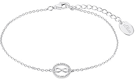 s.Oliver Armband 925 Sterling Silber/Edelstahl für Damen, Armschmuck, mit Zirkonia synth., Infinity, Kommt in Schmuck Geschenk Box