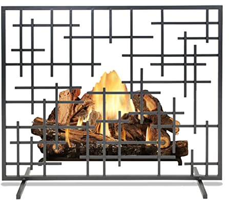 MMQGQ store Funkenschutz Schwarze Schmiedeeisen Einzelpaneel-Kamin-Bildschirm, Wohnzimmer-wohnkultur Feuer-funken-Guard-Gitter, Antike Abgenutzte Finish-Kamin-bildschirme, 38.9 × 30,65 Zoll