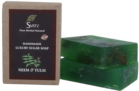 SVATV Soap Neem & Tulsi - Best Exfoliating Bar, Traditional Ayurvedic Herbal Soap For All Skin Type - 125 Grams x 2 Bars