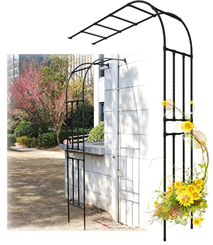 Vetris Schwarz/Weiß Gartenbogen Metall Stabil Rosenbogen halbrund, Wandmontage, Torbogen Hochzeit für Kletterrosen, Halbbogen, Rosengestell Rankhilfe Spalier Rosenhilfe Witterungsbeständig 240cm Hoch
