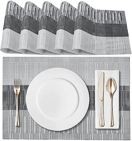 Airymium Tischset Platzset rutschfest 6er Set - Platzdeckchen Abwischbar PVC Abgrifffeste Hitzebeständig Platzdeckchen für Küche Zuhause Restaurant Speisetisch, CD-G-002, 45X30 cm, Grau