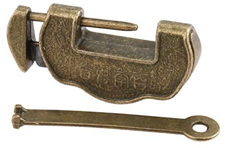 REACHYEA 42 mm Vintage Bronze Schloss + Schlüssel 43 mm altes chinesisches Zeichen Retro Messing Vorhängeschloss Antik Dekor Schmuck Holzkiste Türspind
