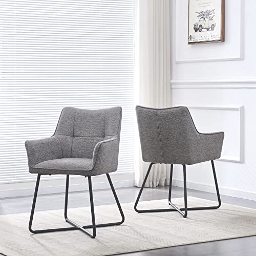 B&D home® Esszimmerstühle BREIGHT 2er Set – Polsterstuhl mit Armlehnen, Loungesessel-Schalenform, Webstoff Grau, stabiles Metallgestell Schwarz, Industrial-Modern Design für Küche, Esszimmer & Büro