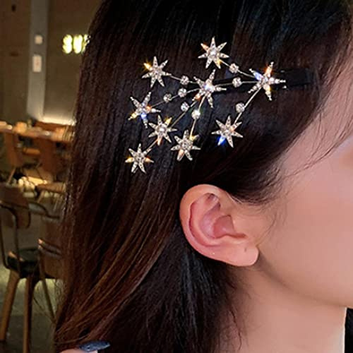 Wendalern Vintage Kristall Stern Haarspange Barrette Cluster Stern Haarspange Pin Zweig Stern Strass Kopfschmuck Kopfschmuck Silber Kristall Haarspange Braut Haarschmuck Für Frauen Und Mädchen