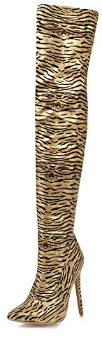 Donna Stivali Elegante Tacco, Stivali Sopra Il Ginocchio A Stiletto Da Donna, Stivali Lunghi Con Cerniera Laterale Con Tacco Alto E Punta A Punta, Pelle Scamosciata Con Stampa Leopardata Sexy ( Color