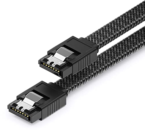 deleyCON 30cm SATA 3 Kabel Nylon 6 Gbit/s Datenkabel SATA III Anschlusskabel Serial ATA Verbindungskabel für Mainboard & Festplatte HDD SSD 2 S-ATA L-Stecker Gerade Schwarz