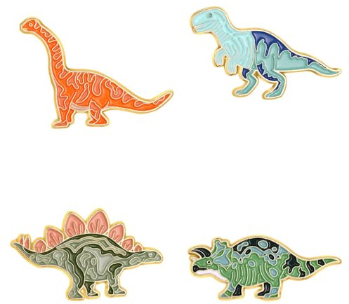 Tanduaji 4 Stücke Emaille Brosche Karikatur Pins Anstecker für Kids, Dinosaurier Form, Abzeichen Decor Pins Anstecker für Jacken/Revers/Rucksack
