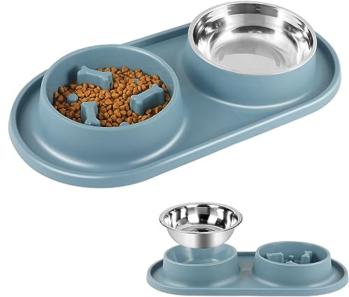 Double Slow Feeder Dog Bowl, Non-Spill Dog Food Bowls for Dogs, Cats | Interactive Fun Slow Feeders For Dogs, For Feeding Small Medium Large Dogs Cats Puppies