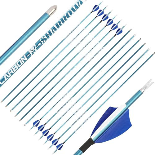 wolfman 31 Zoll 100% Reines Carbon Pfeile für Bogenschießen Spine 400-1000 Zielbogenschießen Jagdpfeile mit 2 Zoll Natürliche Federn Carbonpfeile für Recurvebogen Compoundbogen (Spine 700, Blau)