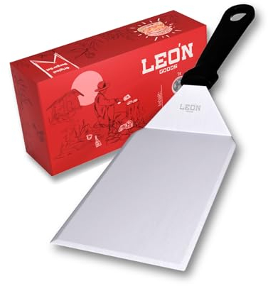LEÓN Goods - Paletta per barbecue in acciaio inox per smash hamburger. Accessorio per barbecue Plancha UVM. - Spatola per barbecue